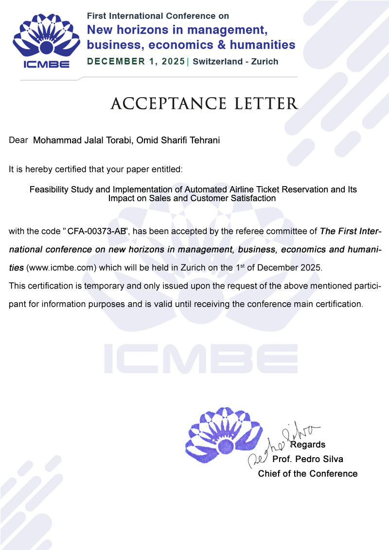 پذیرش مقاله جلال ترابی در کنفرانس بین‌ المللی ICMBE سوئیس، ۱ دسامبر ۲۰۲۵